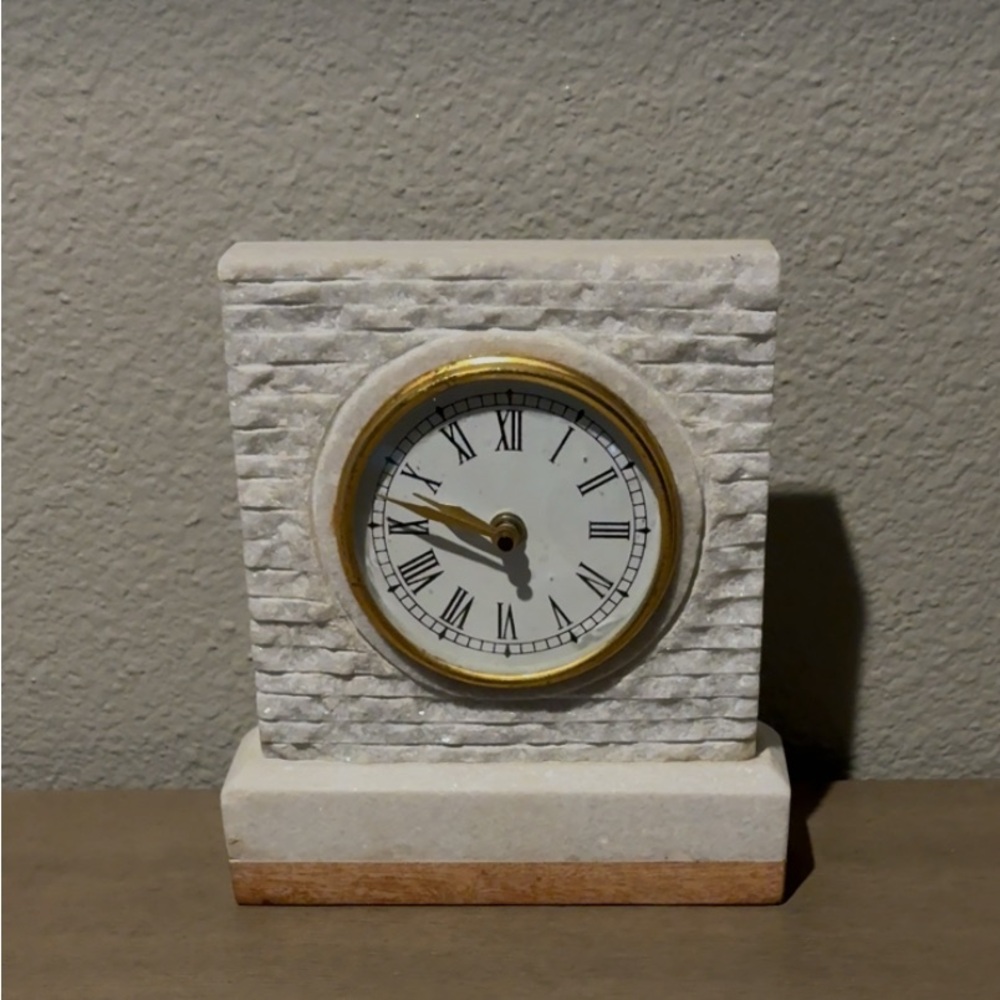 Elegant Stone Table Clock with Gold Accents